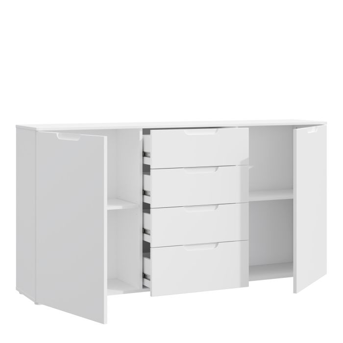 Sienna Wide Chest of 4 Drawers and 2 Doors in White High Gloss - UK