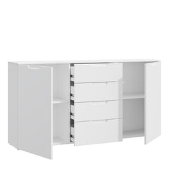Sienna Wide Chest of 4 Drawers and 2 Doors in White High Gloss - UK