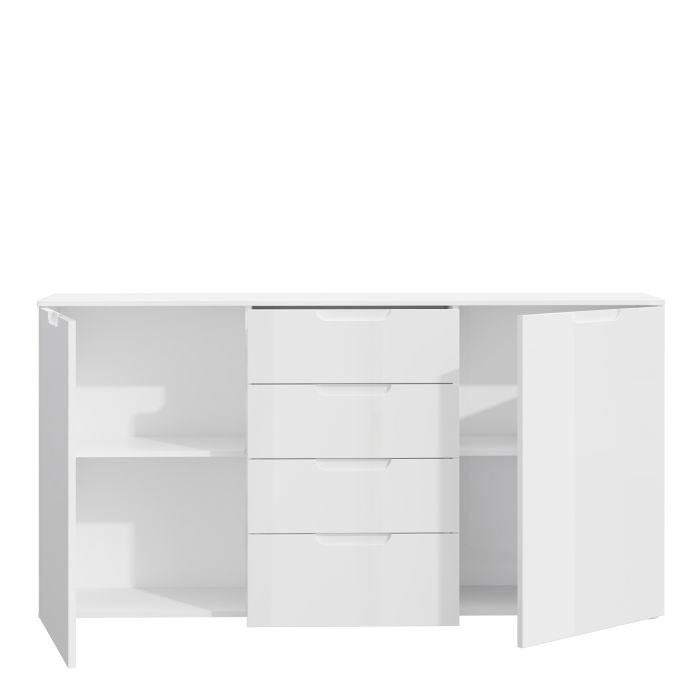 Sienna Wide Chest of 4 Drawers and 2 Doors in White High Gloss - UK