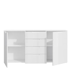 Sienna Wide Chest of 4 Drawers and 2 Doors in White High Gloss - UK