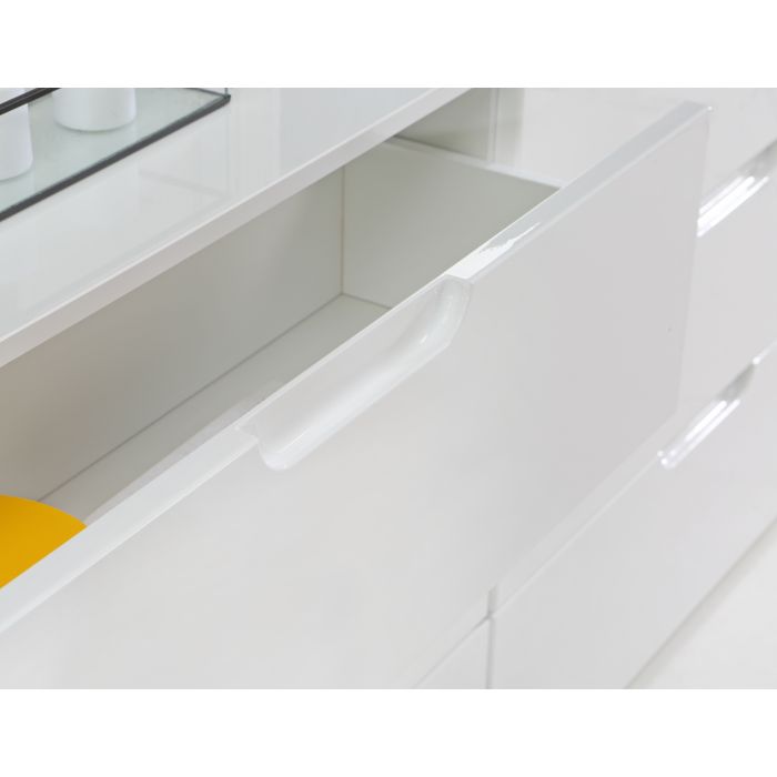 Sienna Wide Chest of 4 Drawers and 2 Doors in White High Gloss - UK