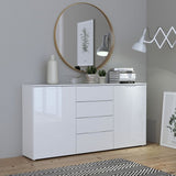 Sienna Wide Chest of 4 Drawers and 2 Doors in White High Gloss - UK