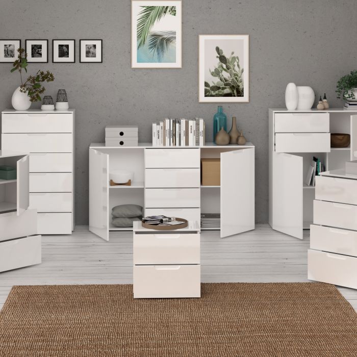 Sienna Wide Chest of 4 Drawers and 2 Doors in White High Gloss - UK