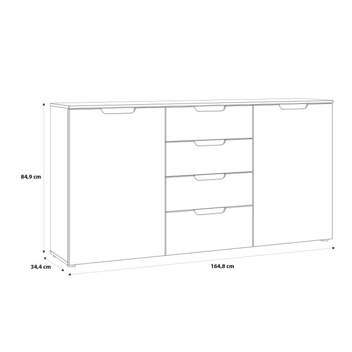 Sienna Wide Chest of 4 Drawers and 2 Doors in White High Gloss - UK