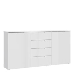 Sienna Wide Chest of 4 Drawers and 2 Doors in White High Gloss - UK