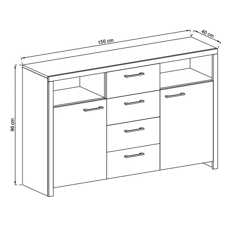 Sky Display Sideboard with 2 Doors 4 Drawers in Oak Riviera with LED