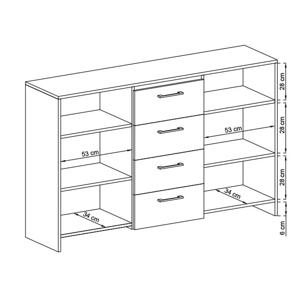 Sky Display Sideboard with 2 Doors 4 Drawers in Oak Riviera with LED