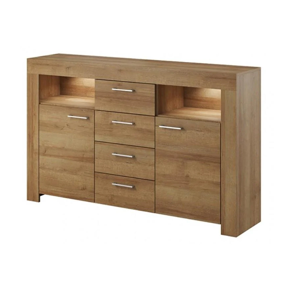 Sky Display Sideboard with 2 Doors 4 Drawers in Oak Riviera with LED