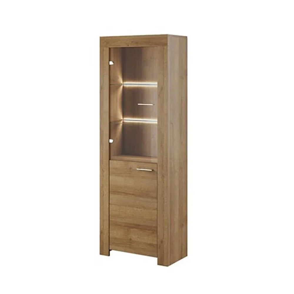 Sky Tall Wooden Display Cabinet with 2 Doors with LED in Oak Riviera