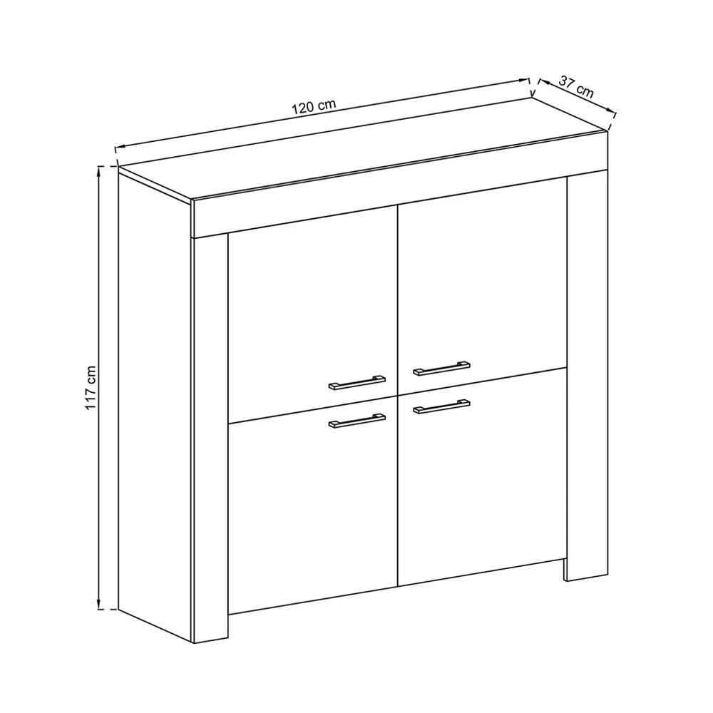 Sky Wooden Sideboard with 4 Doors 1 Shelf in Oak Riviera