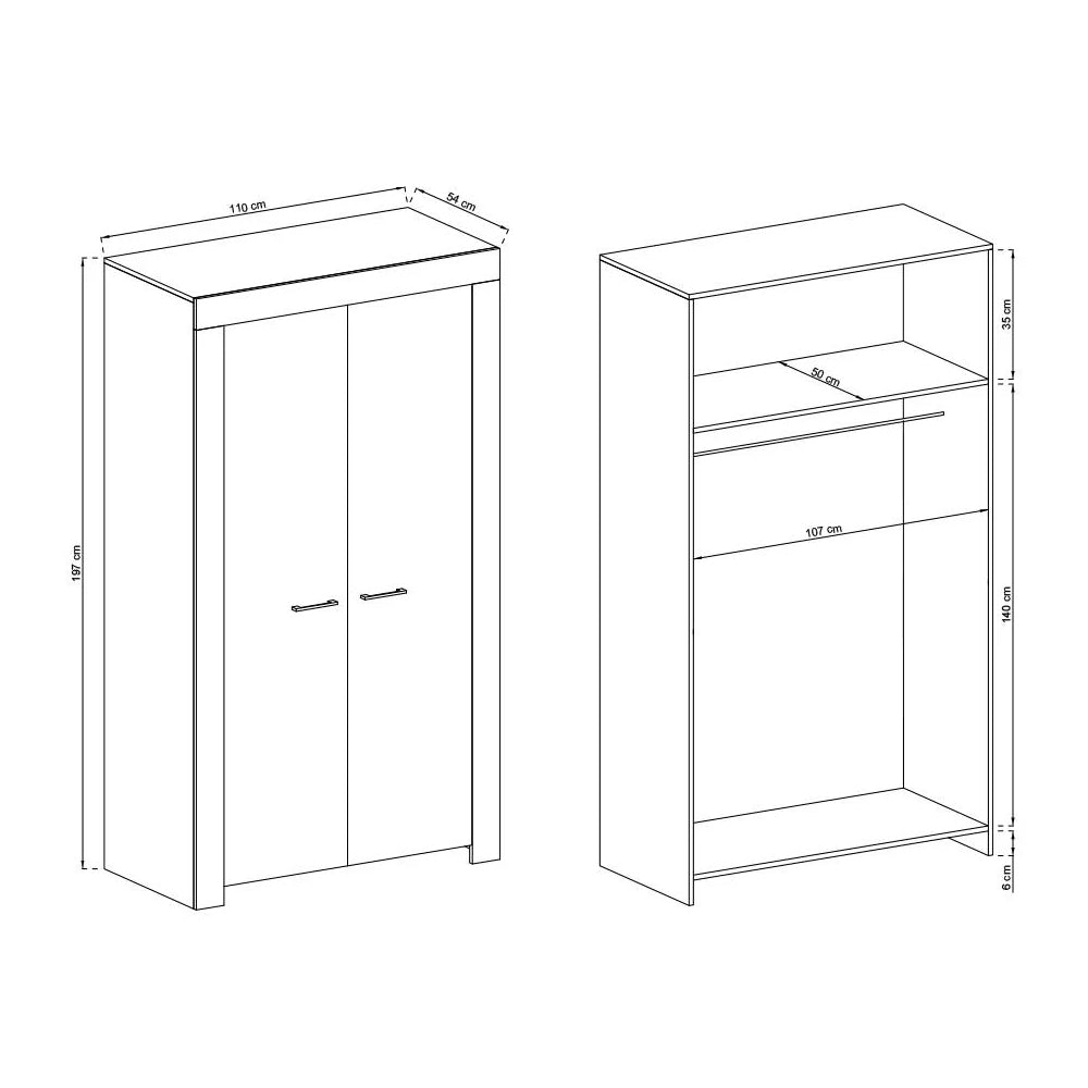 Sky Wooden Wardrobe With 2 Doors In Oak Riviera