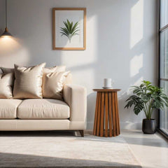 Slatted Mango Wood Bedside Table - UK - Furniture One Shop