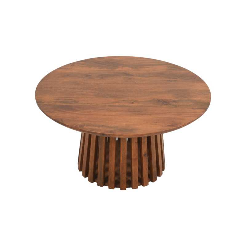 Slatted Mango Wood Round Coffee Table 80Cm - UK
