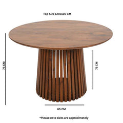 Slatted Mango Wood Round Dining Table 4 To 6 Seater 120cm -UK