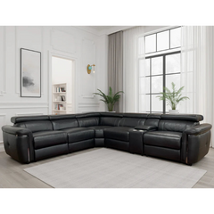 Somerville Electric Recliner Large Corner Sofa In Black Leather