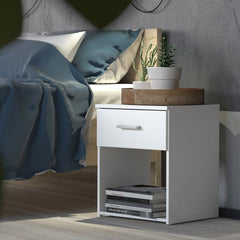 Space Wooden Bedside Table with 1 Drawer in White - Furniture One Shop