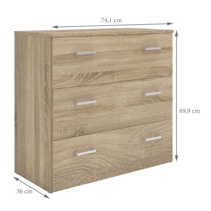 Space Wooden Chest of 3 Drawers in Oak