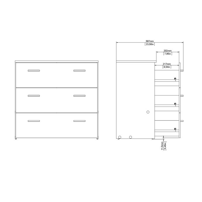 Space Wooden Chest of 3 Drawers in Oak