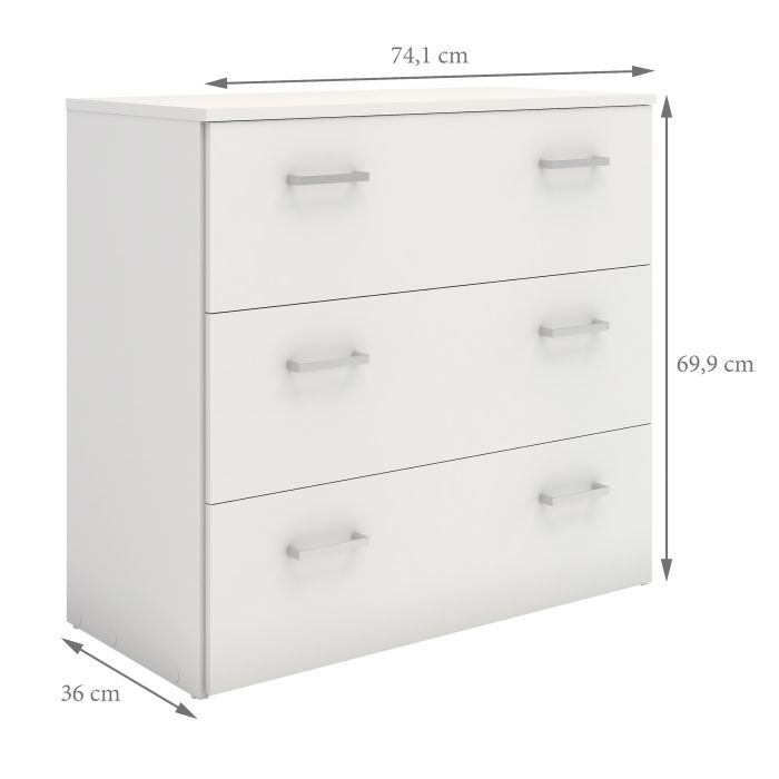 Space Wooden Chest of 3 Drawers in White