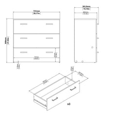 Space Wooden Chest of 3 Drawers in White - Furniture One Shop