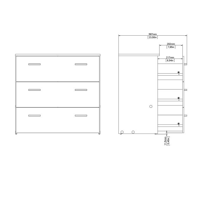 Space Wooden Chest of 3 Drawers in White