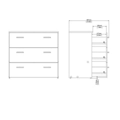 Space Wooden Chest of 3 Drawers in White - Furniture One Shop