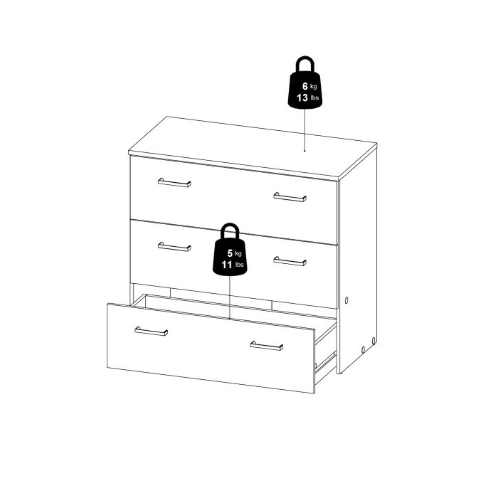 Space Wooden Chest of 3 Drawers in White