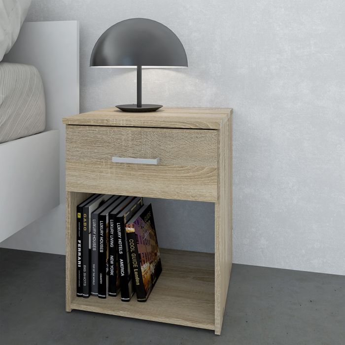 Space Package - Bedside 1 Drawer + Chest of 3 Drawers + Wardrobe with 2 doors + 1 drawer in Oak