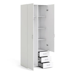 Space Wooden Wardrobe 2 Doors 3 Drawers in White - Furniture One Shop