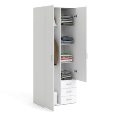 Space Wooden Wardrobe 2 Doors 3 Drawers in White - Furniture One Shop