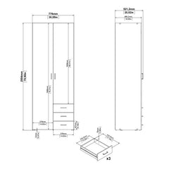 Space Wooden Wardrobe 2 Doors 3 Drawers in White - Furniture One Shop