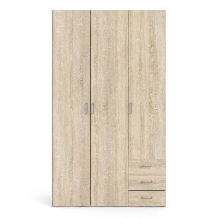 Space Wooden Wardrobe 3 Doors 3 Drawers in Oak