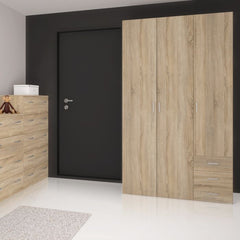 Space Wooden Wardrobe 3 Doors 3 Drawers in Oak
