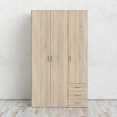 Space Wooden Wardrobe 3 Doors 3 Drawers in Oak