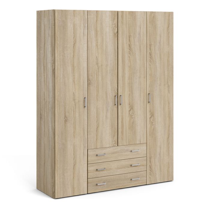 Space Wooden Wardrobe 4 Doors 3 Drawers in Oak