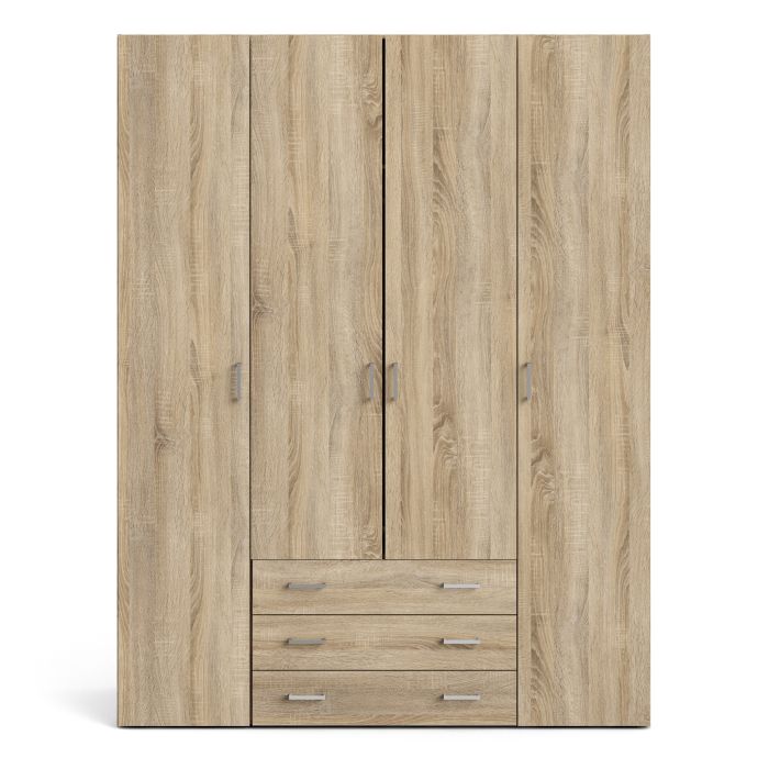 Space Wooden Wardrobe 4 Doors 3 Drawers in Oak