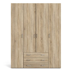 Space Wooden Wardrobe 4 Doors 3 Drawers in Oak