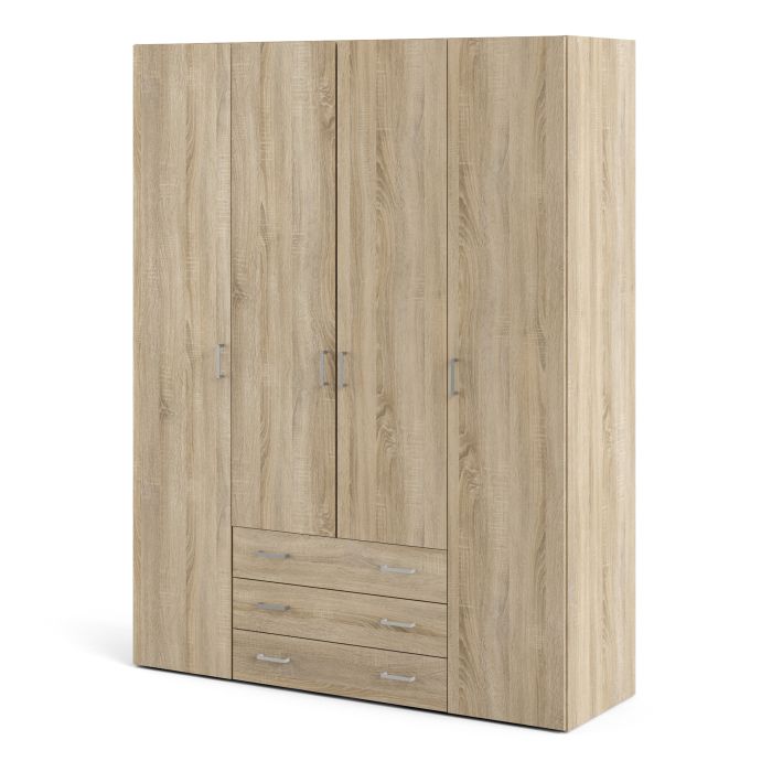 Space Wooden Wardrobe 4 Doors 3 Drawers in Oak