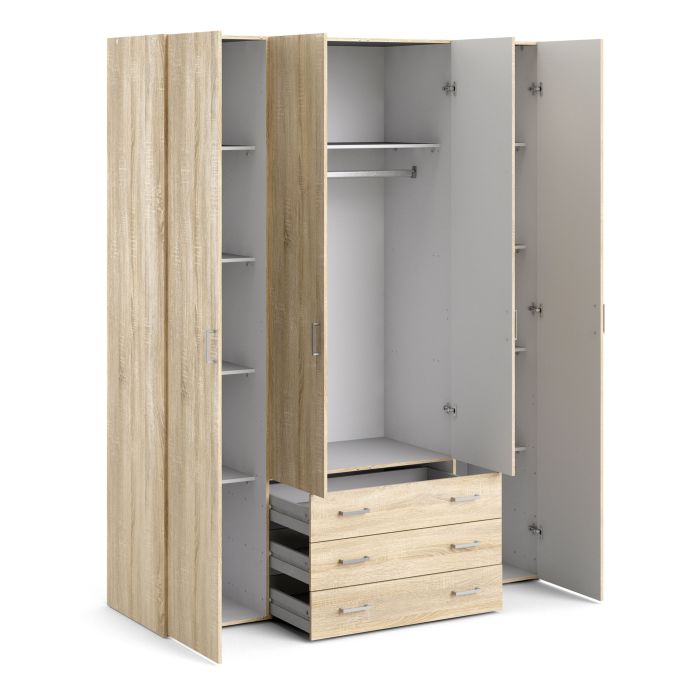 Space Wooden Wardrobe 4 Doors 3 Drawers in Oak