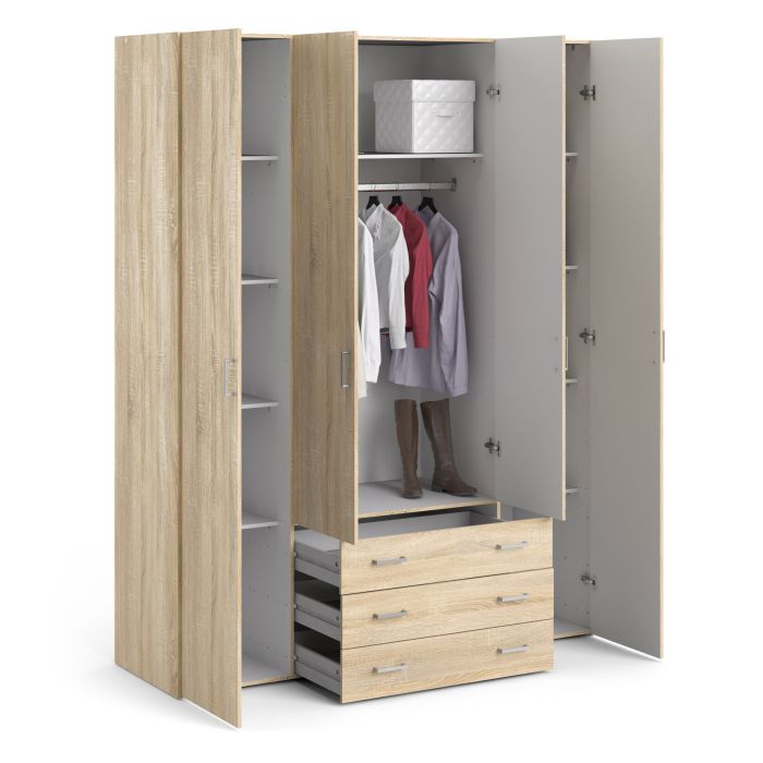 Space Wooden Wardrobe 4 Doors 3 Drawers in Oak