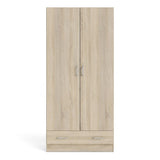 Space Wooden Wardrobe with 2 Doors 1 Drawer in Oak