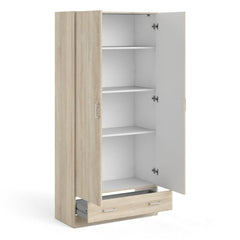 Space Wooden Wardrobe with 2 Doors 1 Drawer in Oak - Furniture One Shop