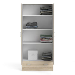 Space Wooden Wardrobe with 2 Doors 1 Drawer in Oak - Furniture One Shop