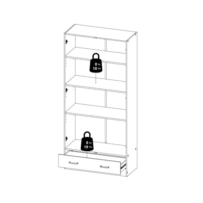 Space Wooden Wardrobe with 2 Doors 1 Drawer in White