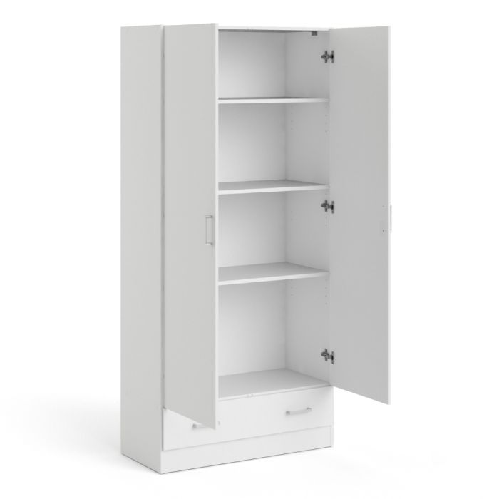 Space Wooden Wardrobe with 2 Doors 1 Drawer in White
