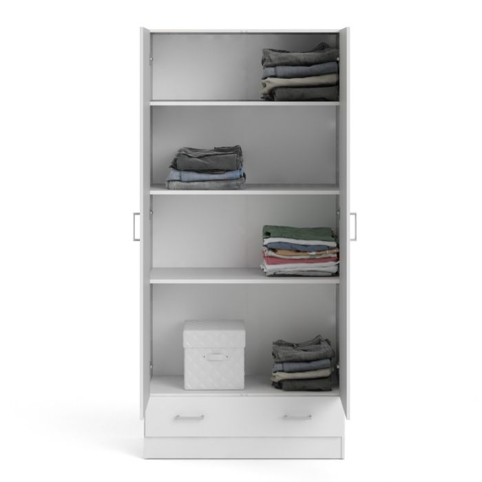 Space Wooden Wardrobe with 2 Doors 1 Drawer in White