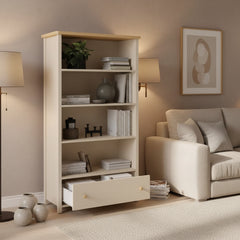 Story Tall Wooden 1 Drawer 3 Shelves Bookcase in Beige