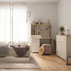 Story Tall Wooden 1 Drawer 3 Shelves Bookcase in Beige