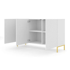 Surf Wooden Sideboard with 3 Doors in White with Gold Metal Legs
