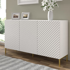 Surf Wooden Sideboard with 3 Doors in White with Gold Metal Legs